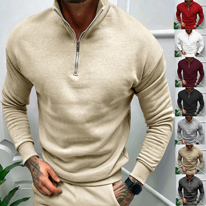 Enzo - Suéter de hombre con cremallera media y cuello alto