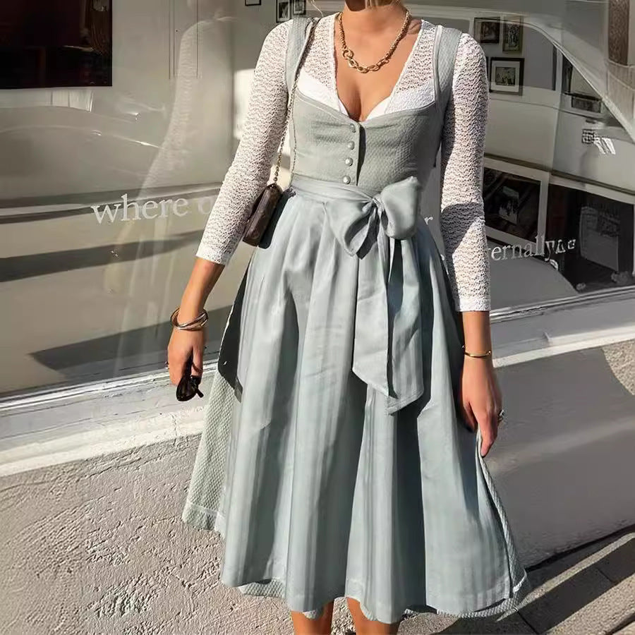 Lena – Vestido tradicional Oktoberfest con lazo y falda midi elegante