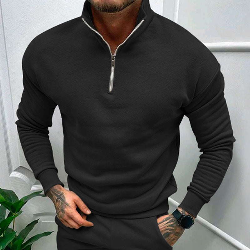 Enzo - Suéter de hombre con cremallera media y cuello alto