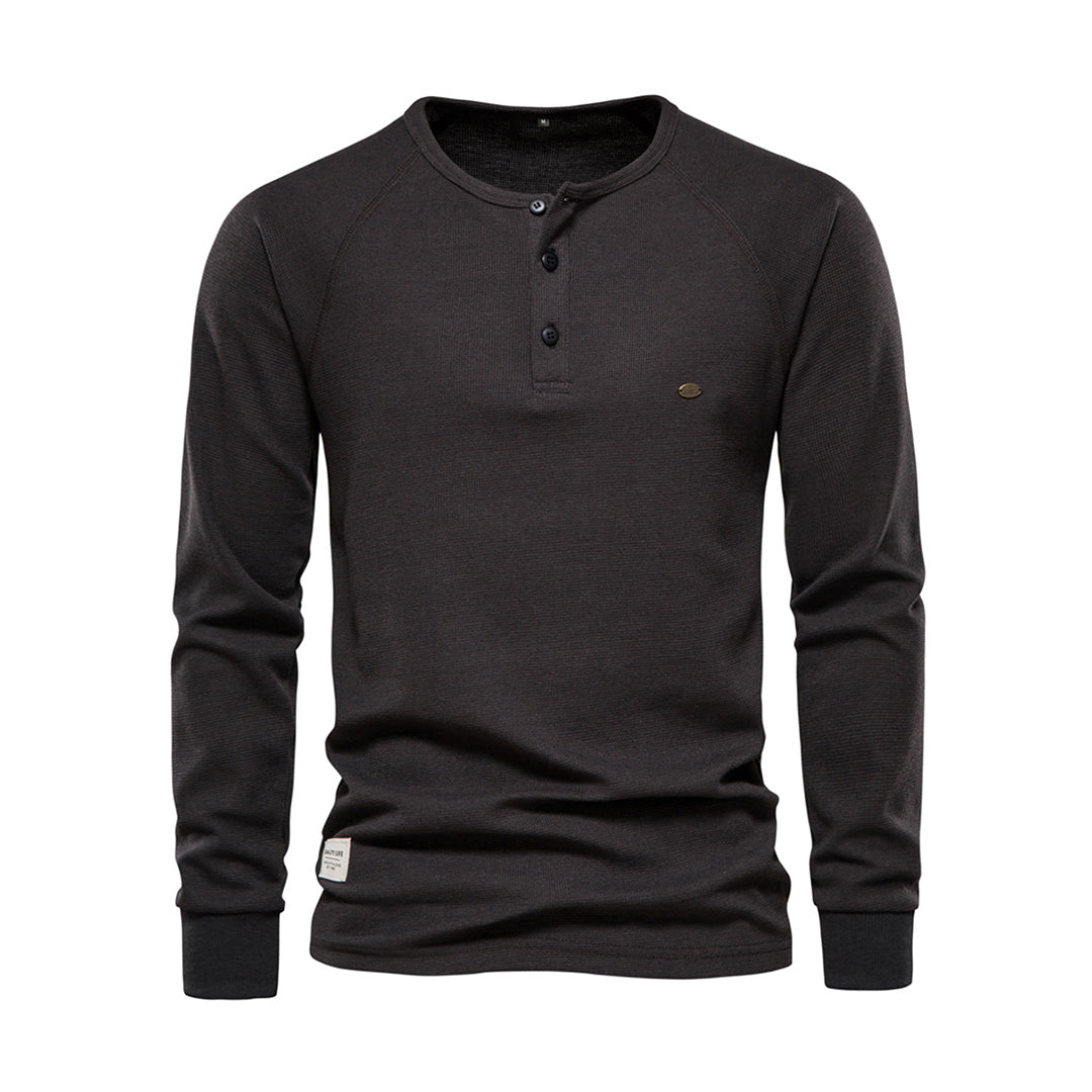 Daniel - Camiseta henley verde de manga larga hombre
