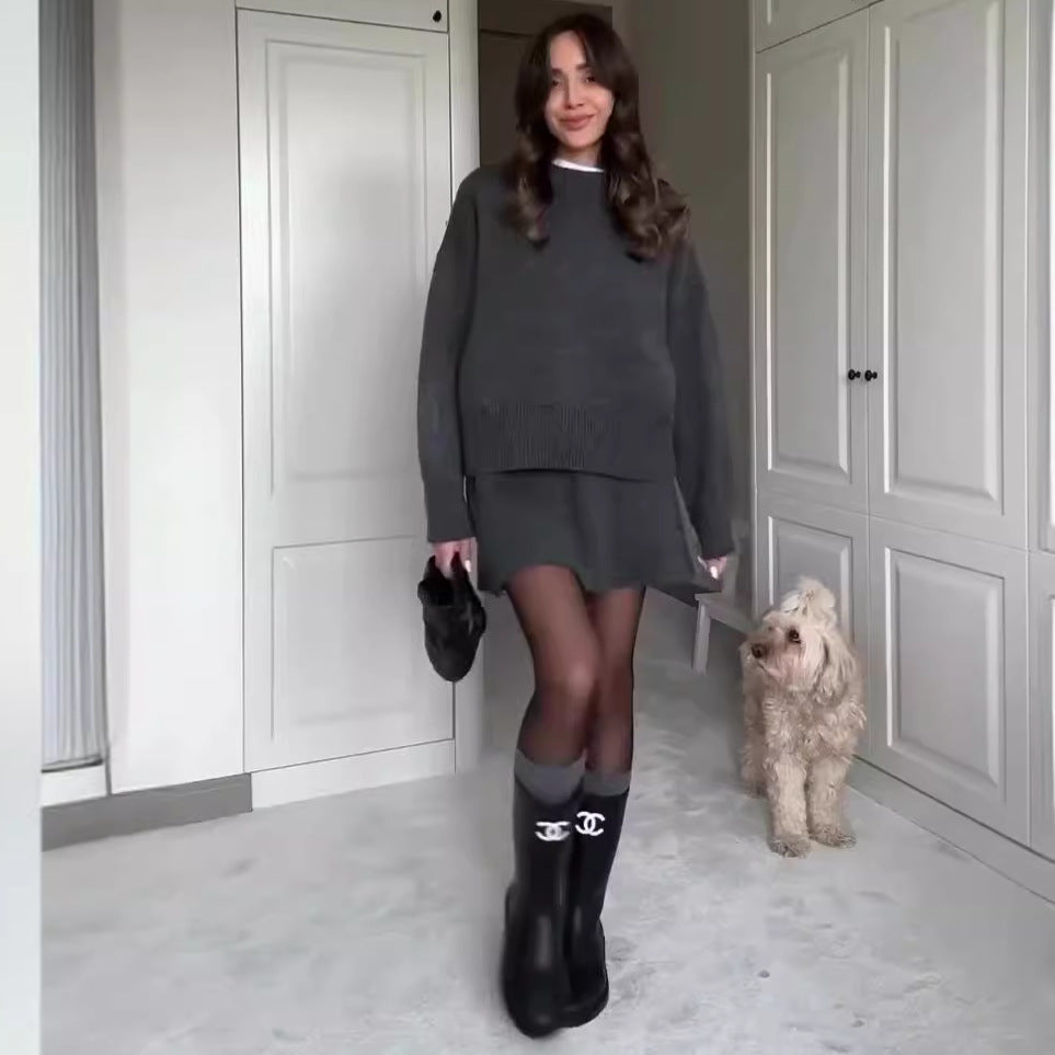 Sophia - Conjunto de suéter oversize y minifalda negra mujer