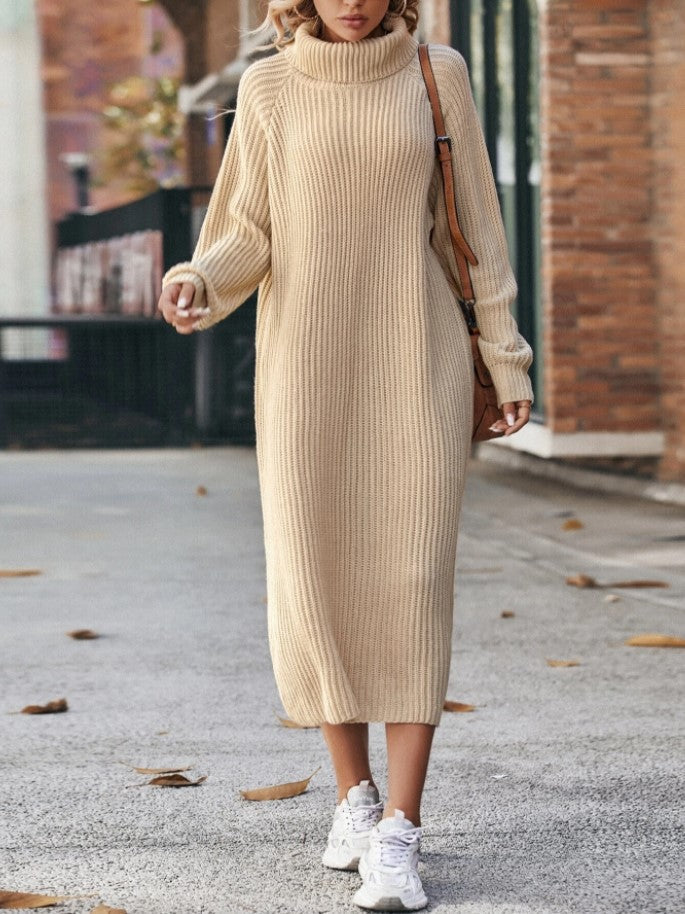 Clara - Vestido largo de punto marrón con cuello alto mujer