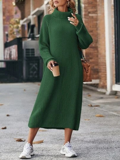 Clara - Vestido largo de punto marrón con cuello alto mujer