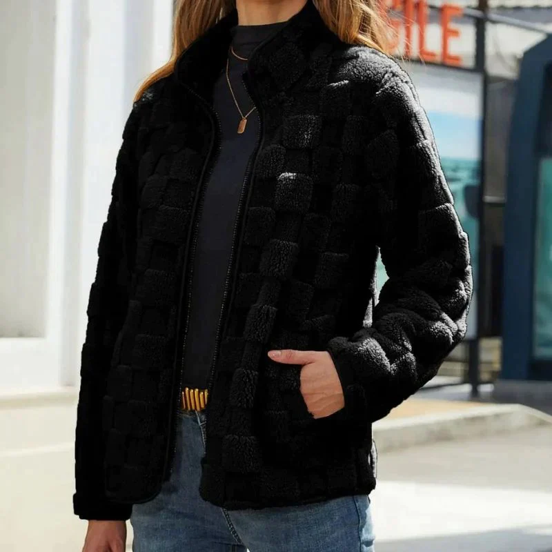 Renata - Chaqueta acolchada de peluche negra mujer