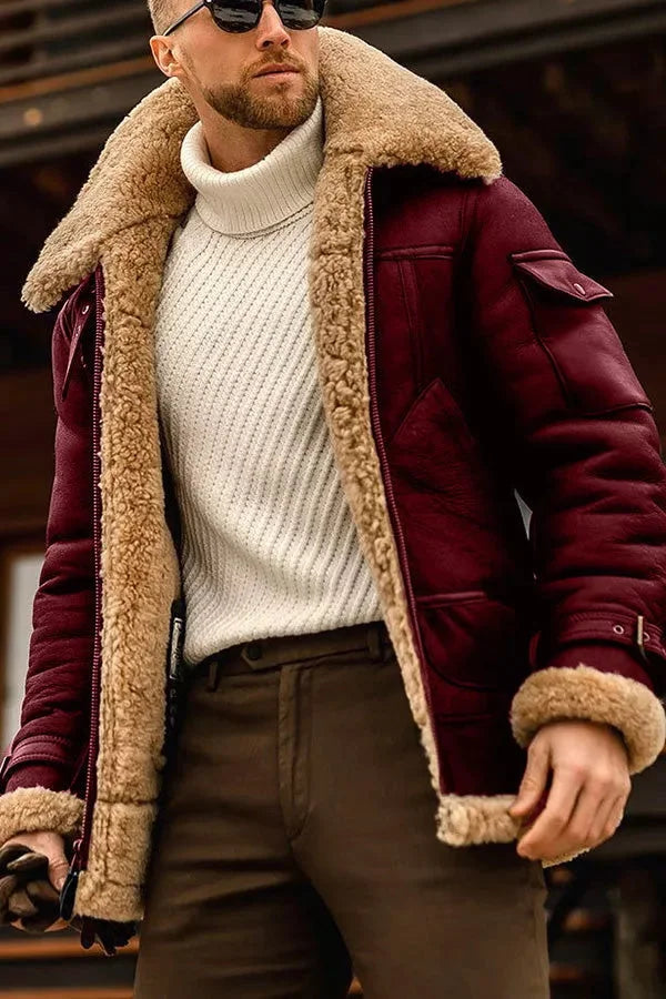 Mateo - Chaqueta hombre con forro de borrego y cuello aviador
