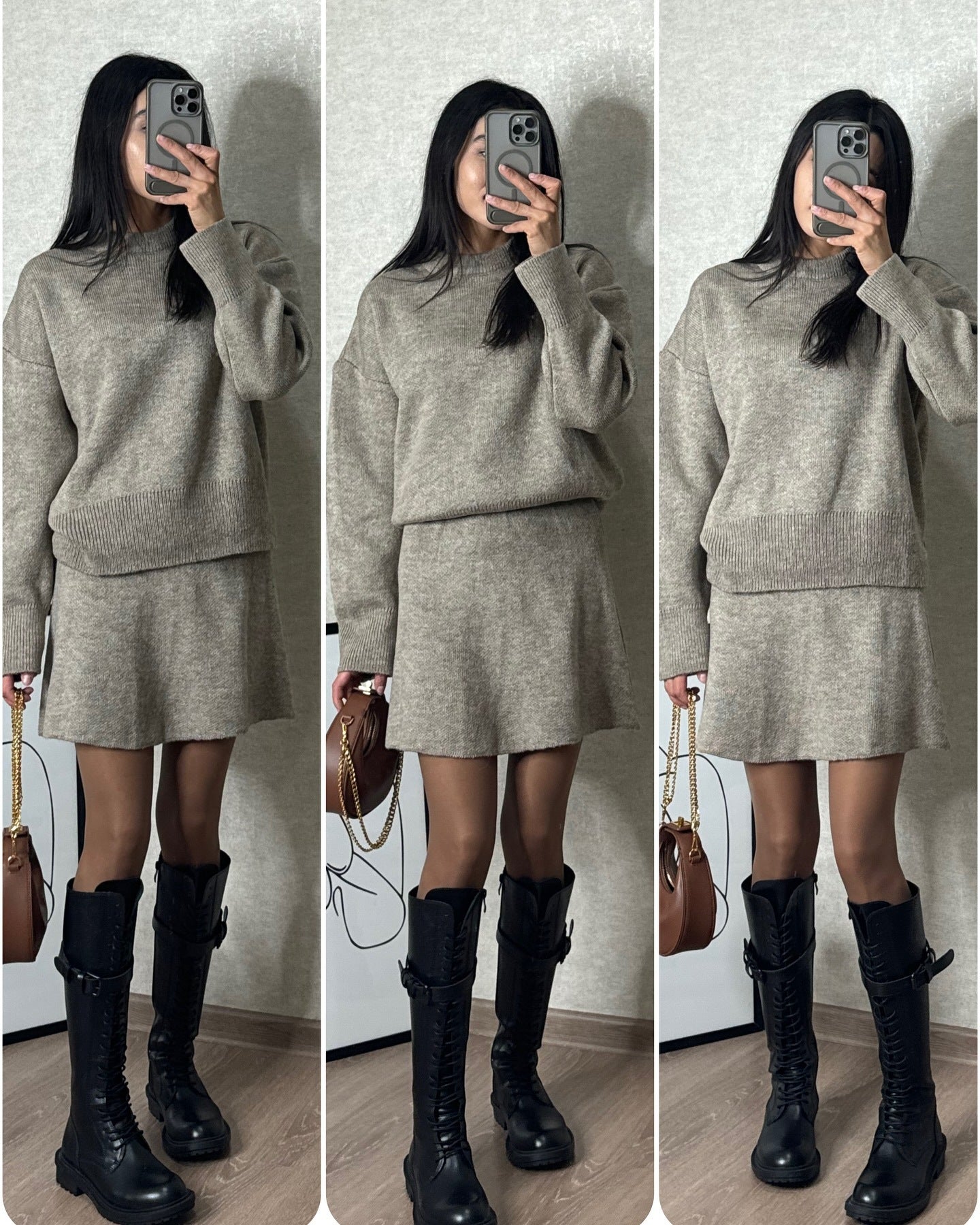 Sophia - Conjunto de suéter oversize y minifalda negra mujer