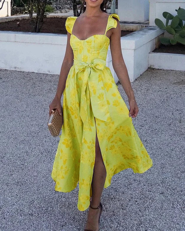Aitana - Vestido midi de mujer con tirantes y lazo en la cintura