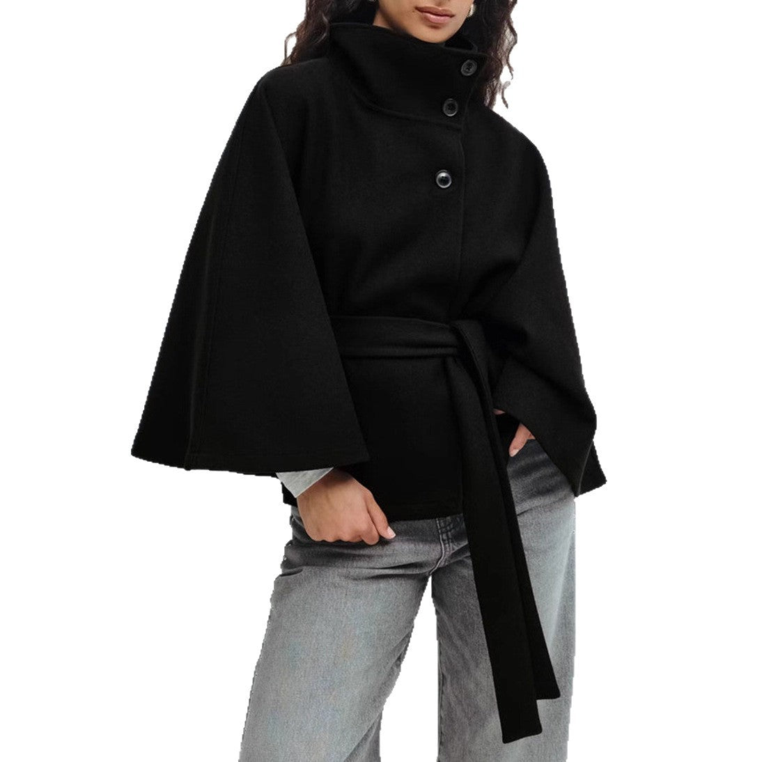 Adriana - Capa corta de mujer con cinturón y cuello alto