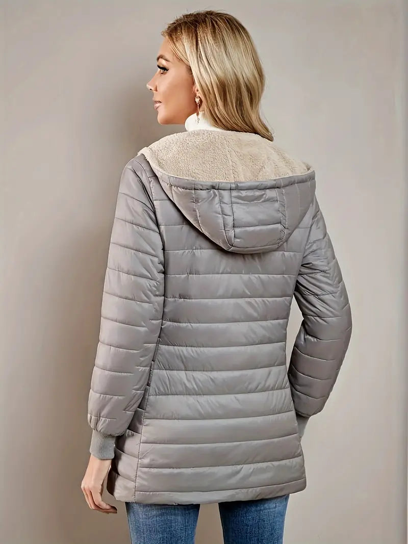 Carolina - Chaqueta de mujer acolchada con forro de borreguito y capucha