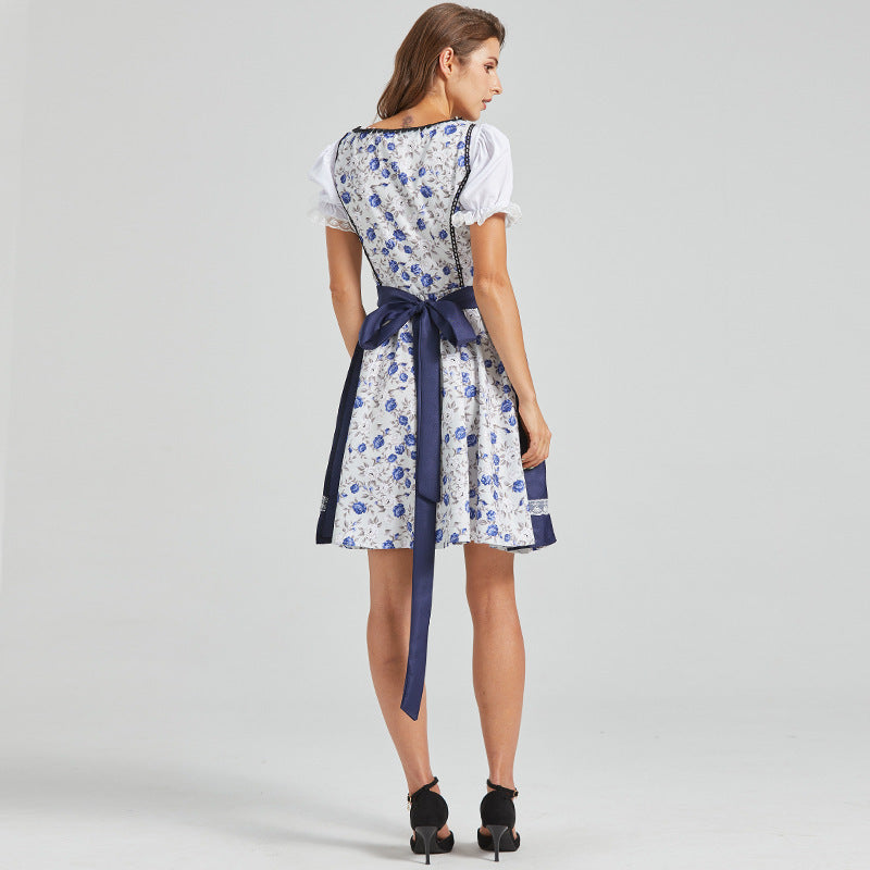 Annalisa – Vestido dirndl bordado con delantal azul marino