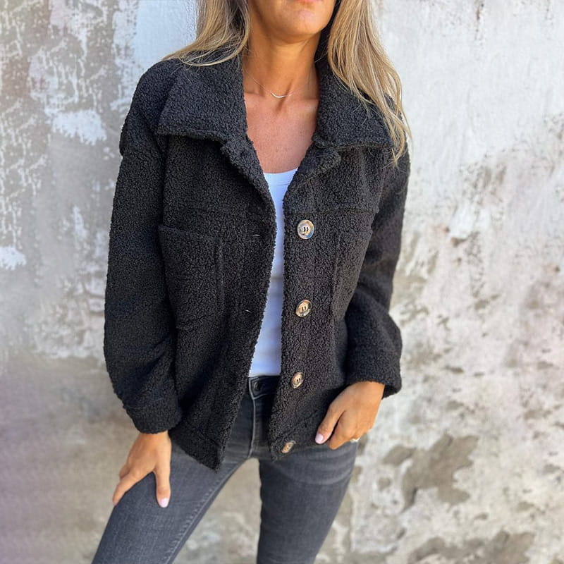 Irene - Chaqueta de mujer de borreguito con botones