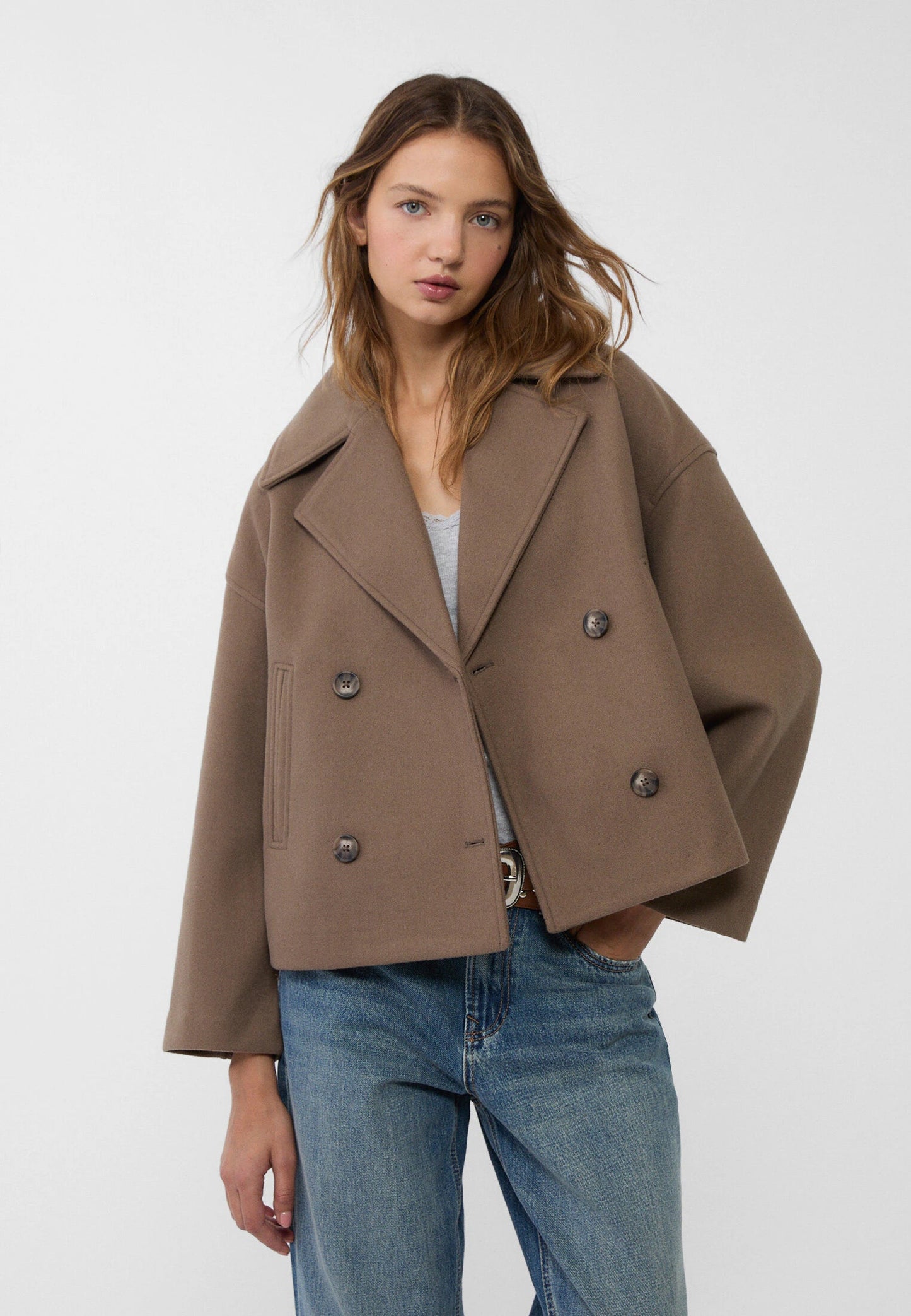 Natalia - Chaqueta corta de mujer con solapa y botones