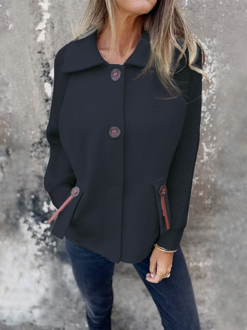 Lucia - Chaqueta algodón de punto con botones y bolsillos mujer