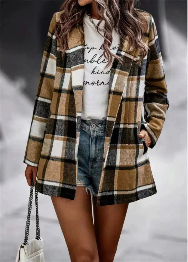 Lina - Chaqueta algodón de cuadros con bolsillos mujer