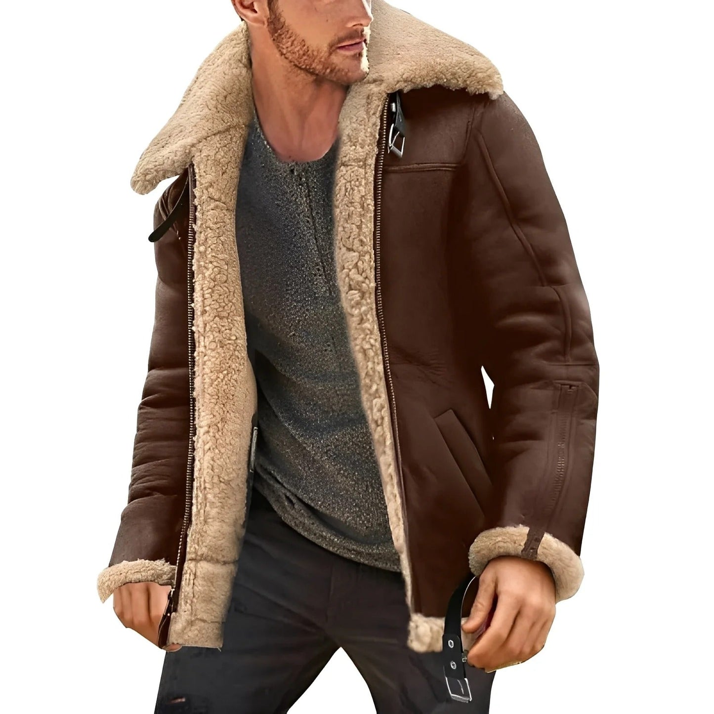 Mateo - Chaqueta aviador con forro de borreguito hombre