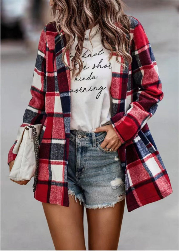 Lina - Chaqueta algodón de cuadros con bolsillos mujer