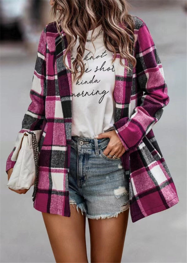 Lina - Chaqueta algodón de cuadros con bolsillos mujer