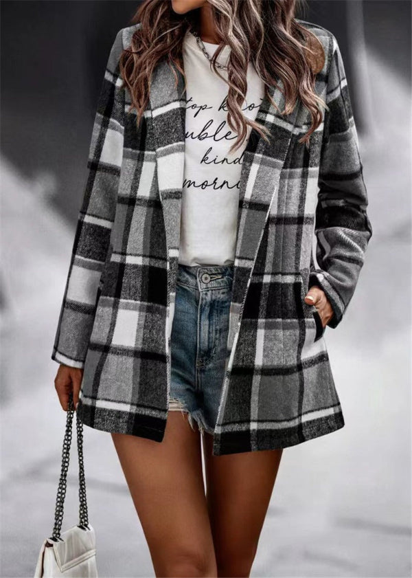 Lina - Chaqueta algodón de cuadros con bolsillos mujer