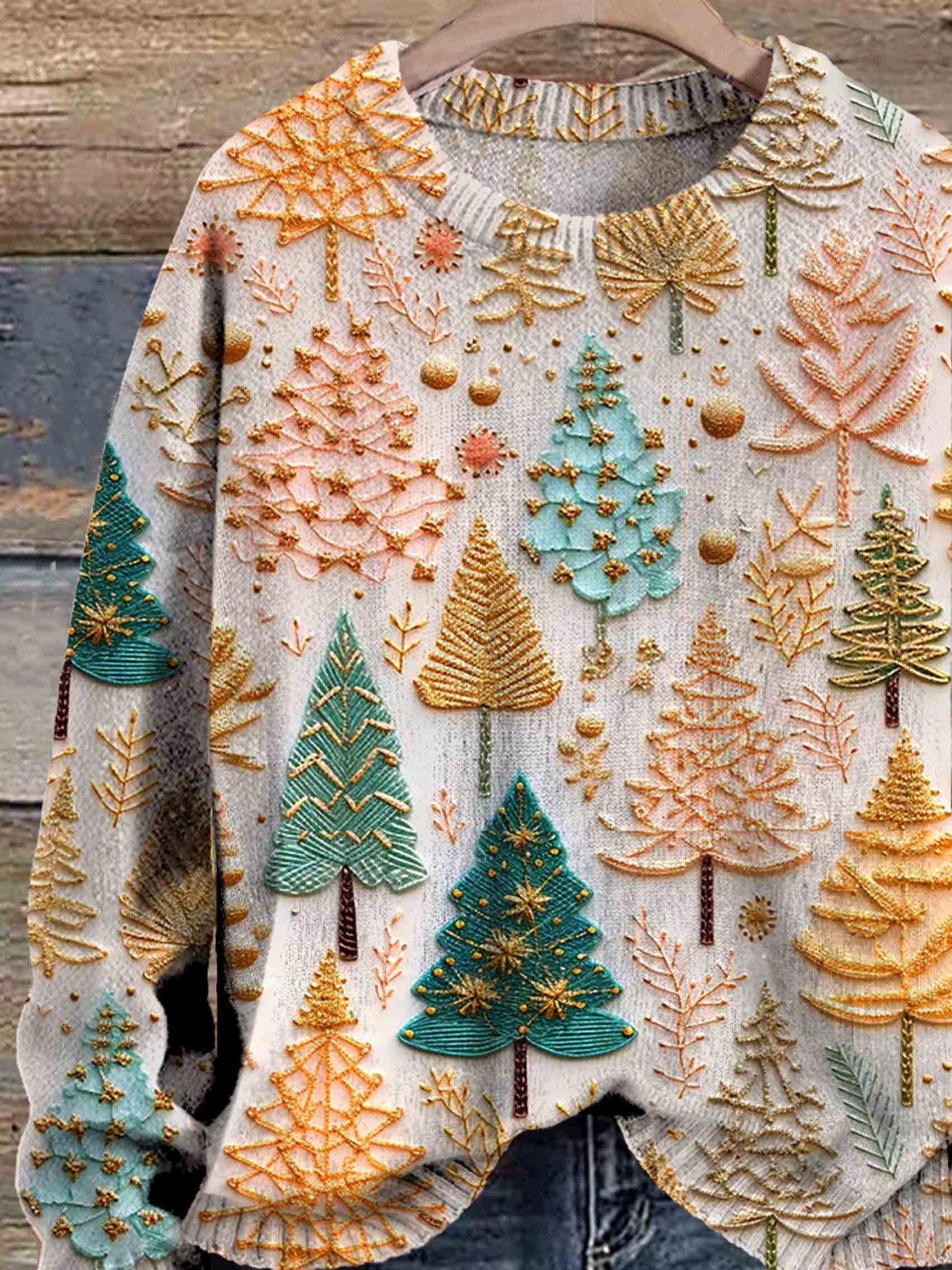 Navidad - Suéter de mujer con estampado de árboles navideños