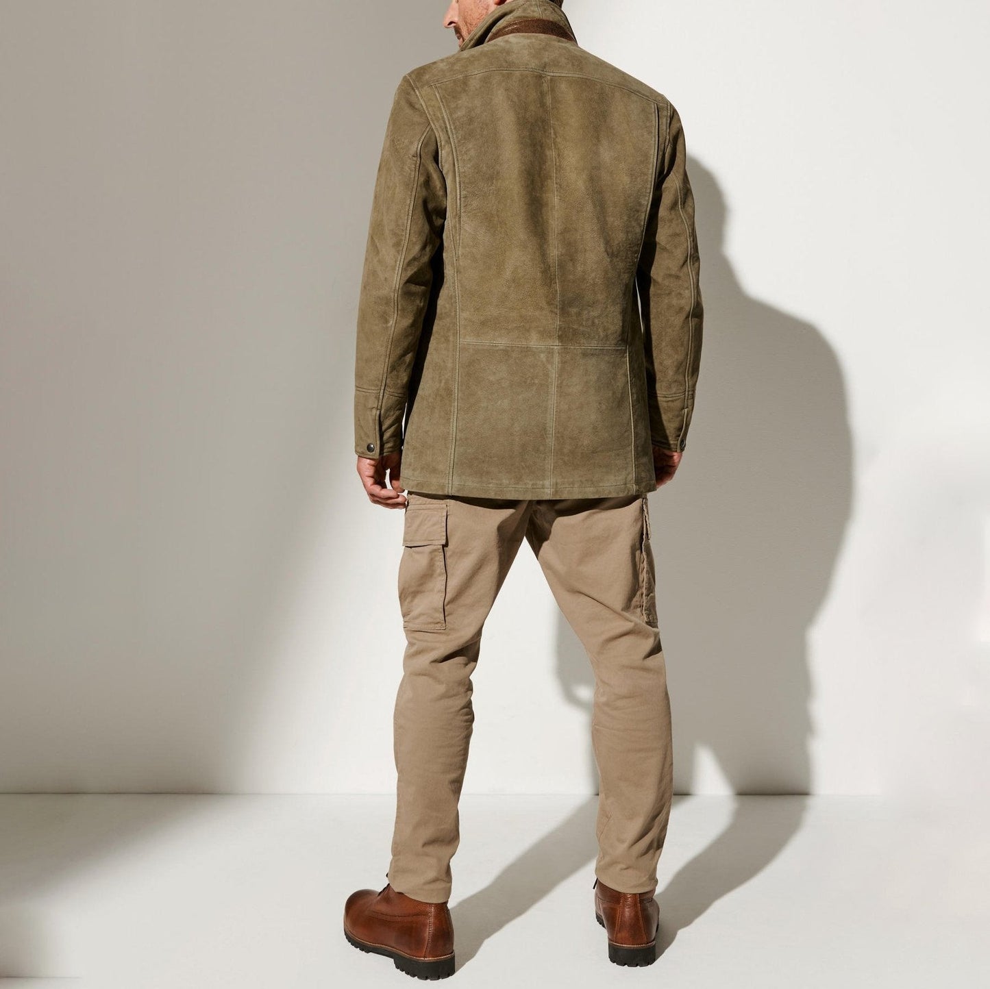Álvaro - Chaqueta Hombre de Ante Verde con Detalles en Piel