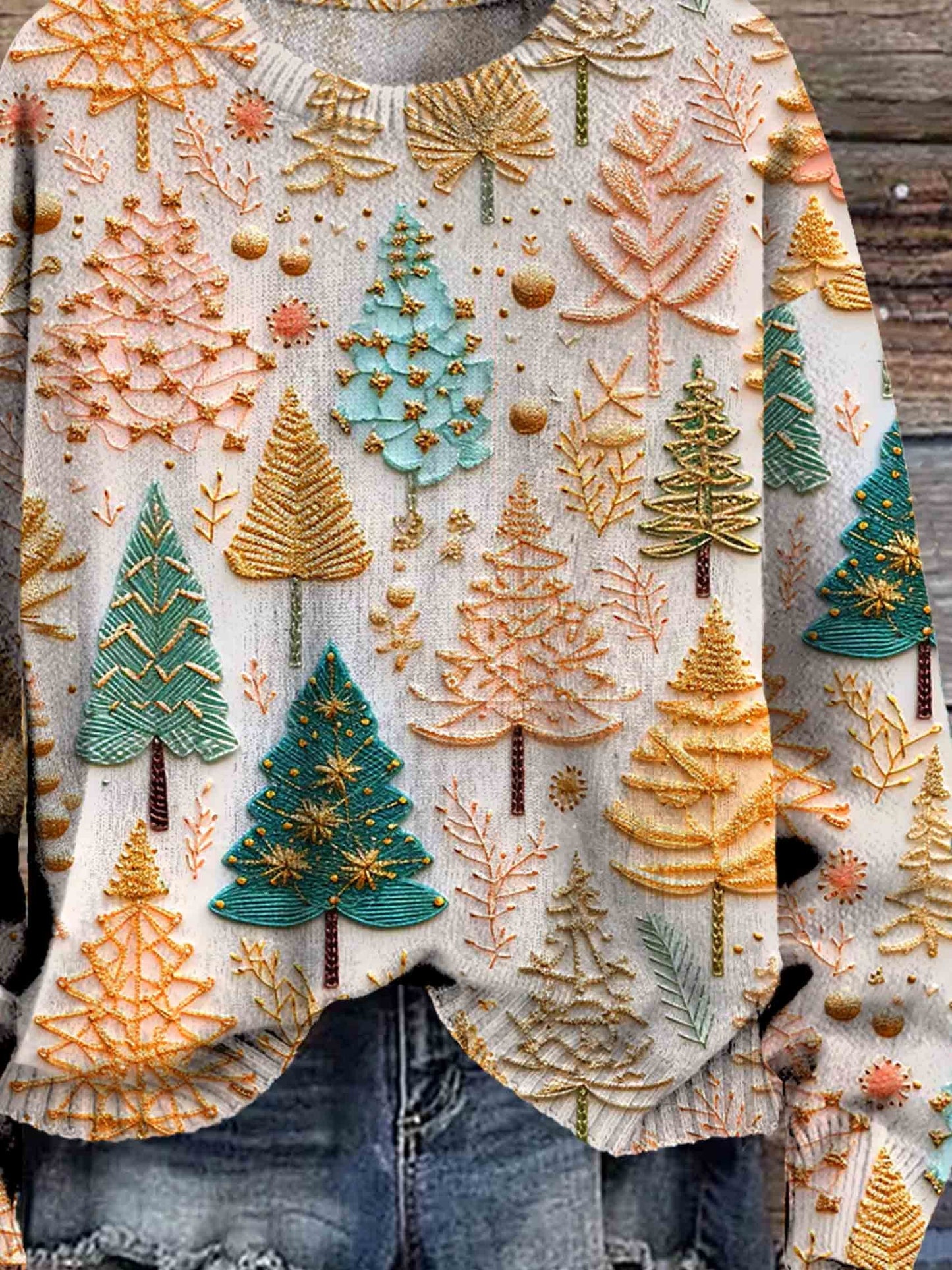Navidad - Suéter de mujer con estampado de árboles navideños