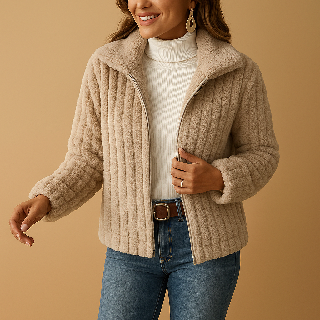 Amanda - Chaqueta cachemira de peluche con cuello solapa mujer
