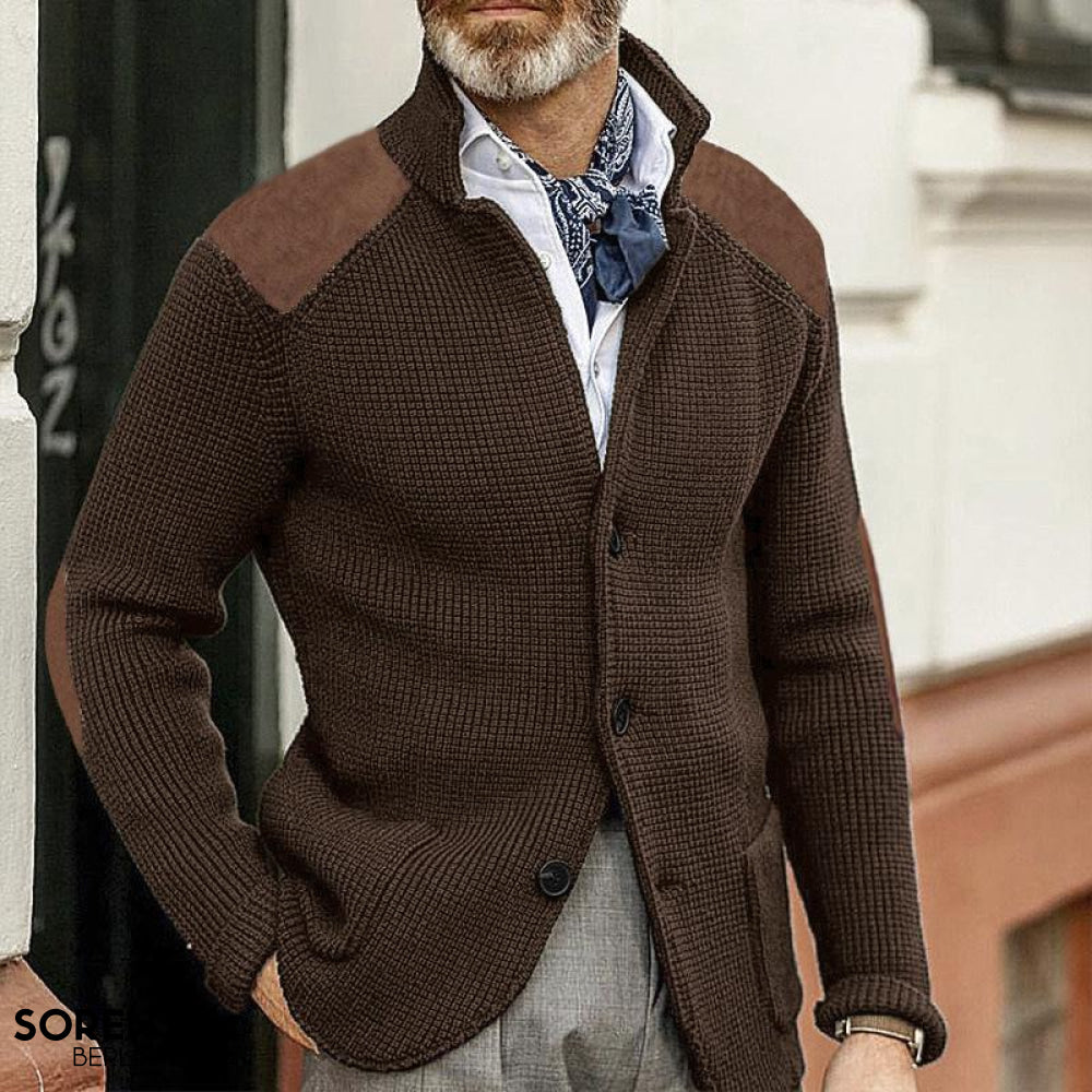 Javier – Cárdigan de Punto con Refuerzos en Hombros para Hombre