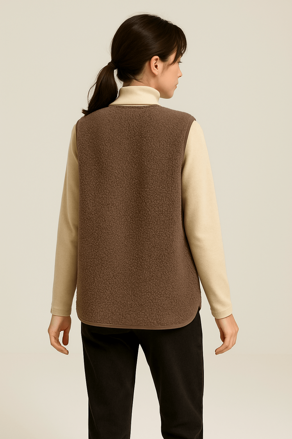Lina – Chaleco Teddy Marrón de Invierno con Bolsillos