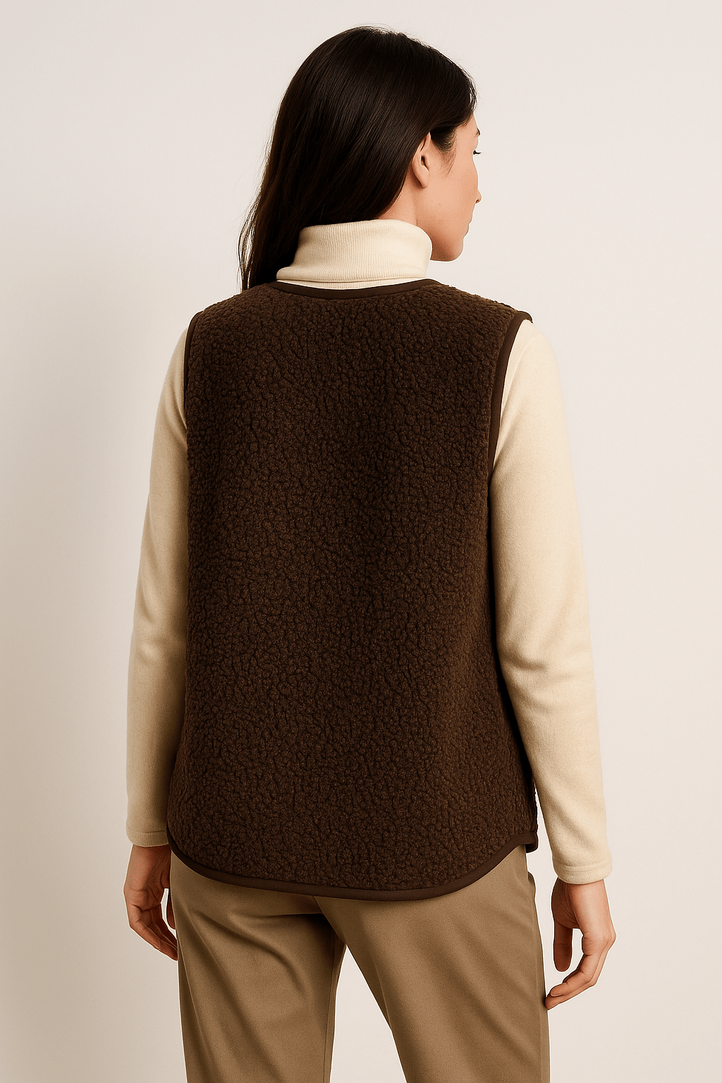 Lina – Chaleco Teddy Marrón de Invierno con Bolsillos