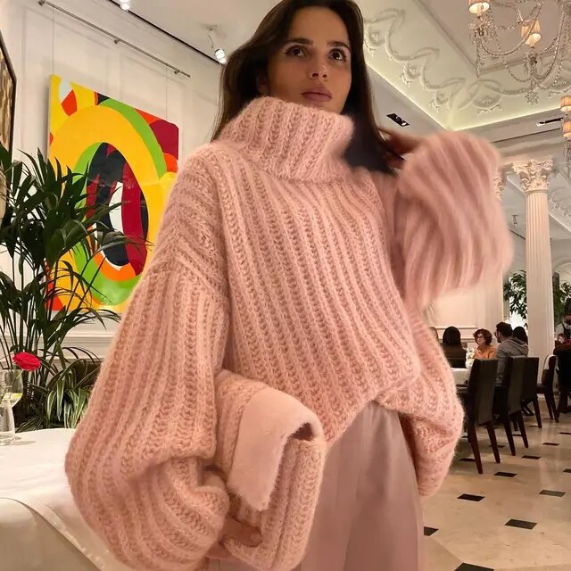Valeria - Suéter oversize de punto grueso cuello alto mujer