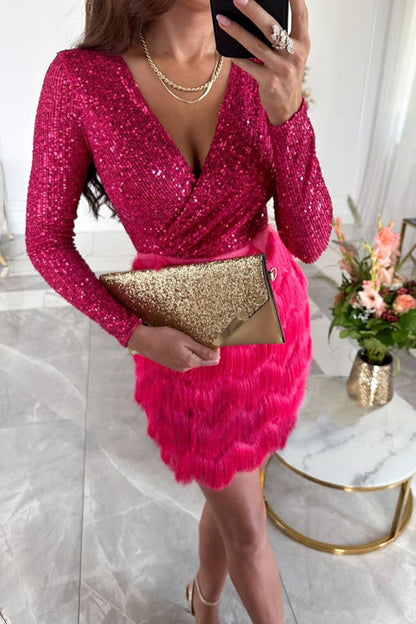 Victoria - Vestido De Mujer Corto Con Lentejuelas Y Flecos