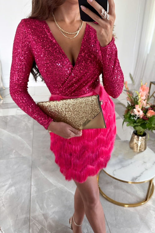 Victoria - Vestido De Mujer Corto Con Lentejuelas Y Flecos