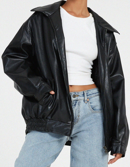 Lucía – Chaqueta oversize de cuero sintético para mujer