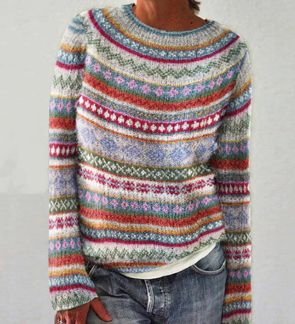 Isabella – Suéter Multicolor de Cuello Redondo en Cachemira
