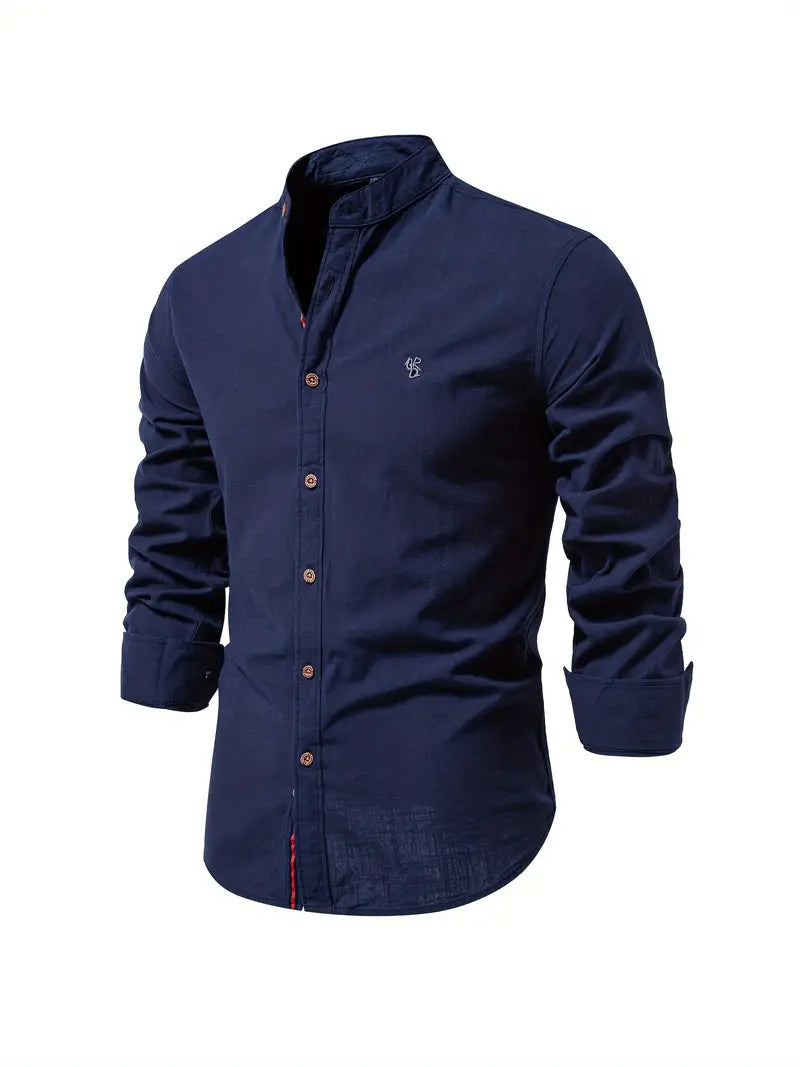 Javier – Camisa de cuello mao y botones de contraste para hombre