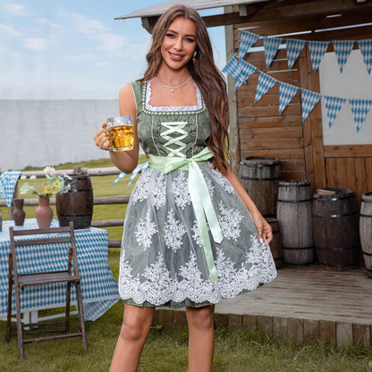 Luzia – Vestido Oktoberfest verde con encaje floral