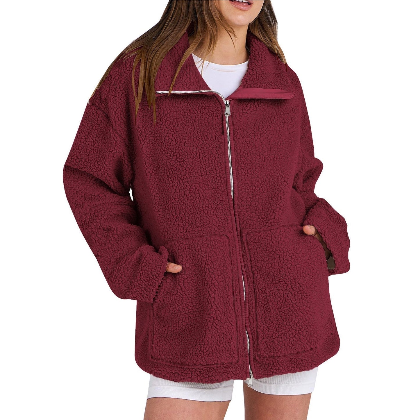 Valentina - Chaqueta de borreguito con cremallera y bolsillos mujer