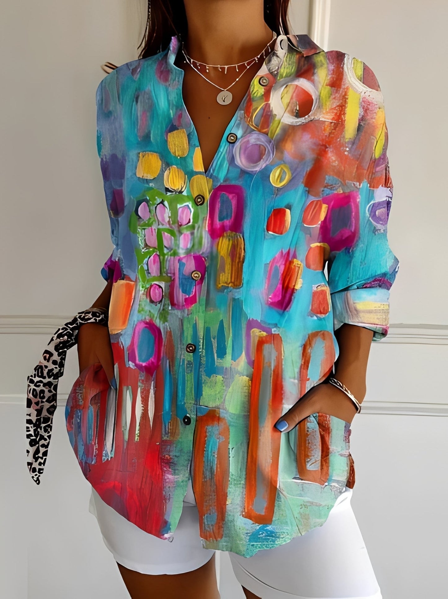 María – Blusa elegante de lino con estampado floral para mujer