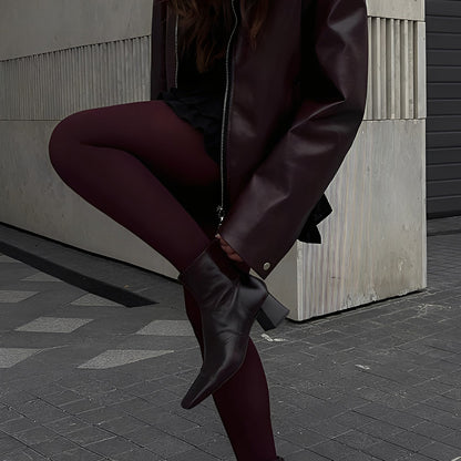 Nora - Chaqueta de cuero con cremallera y cuello amplio mujer
