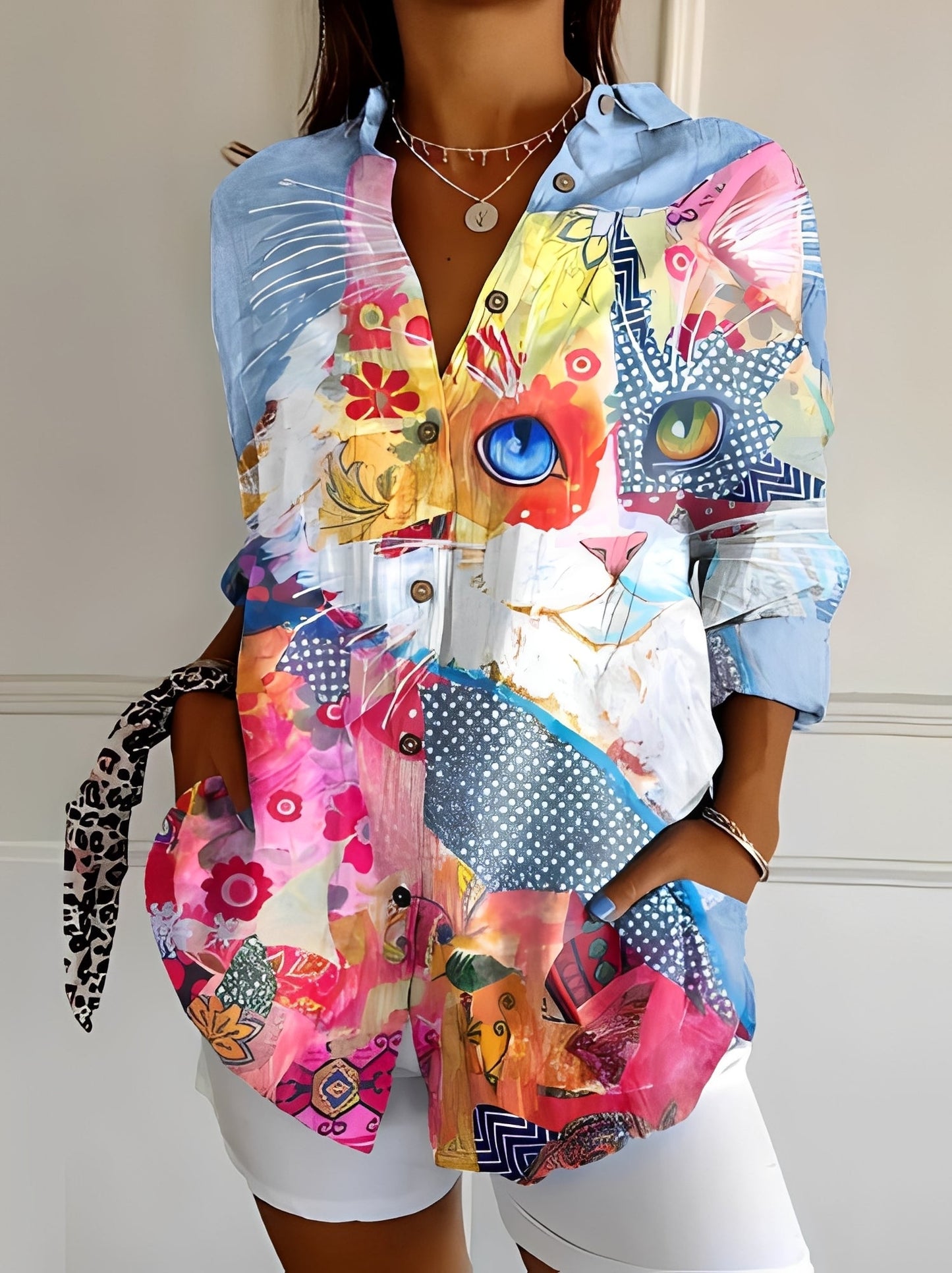 María – Blusa elegante de lino con estampado floral para mujer