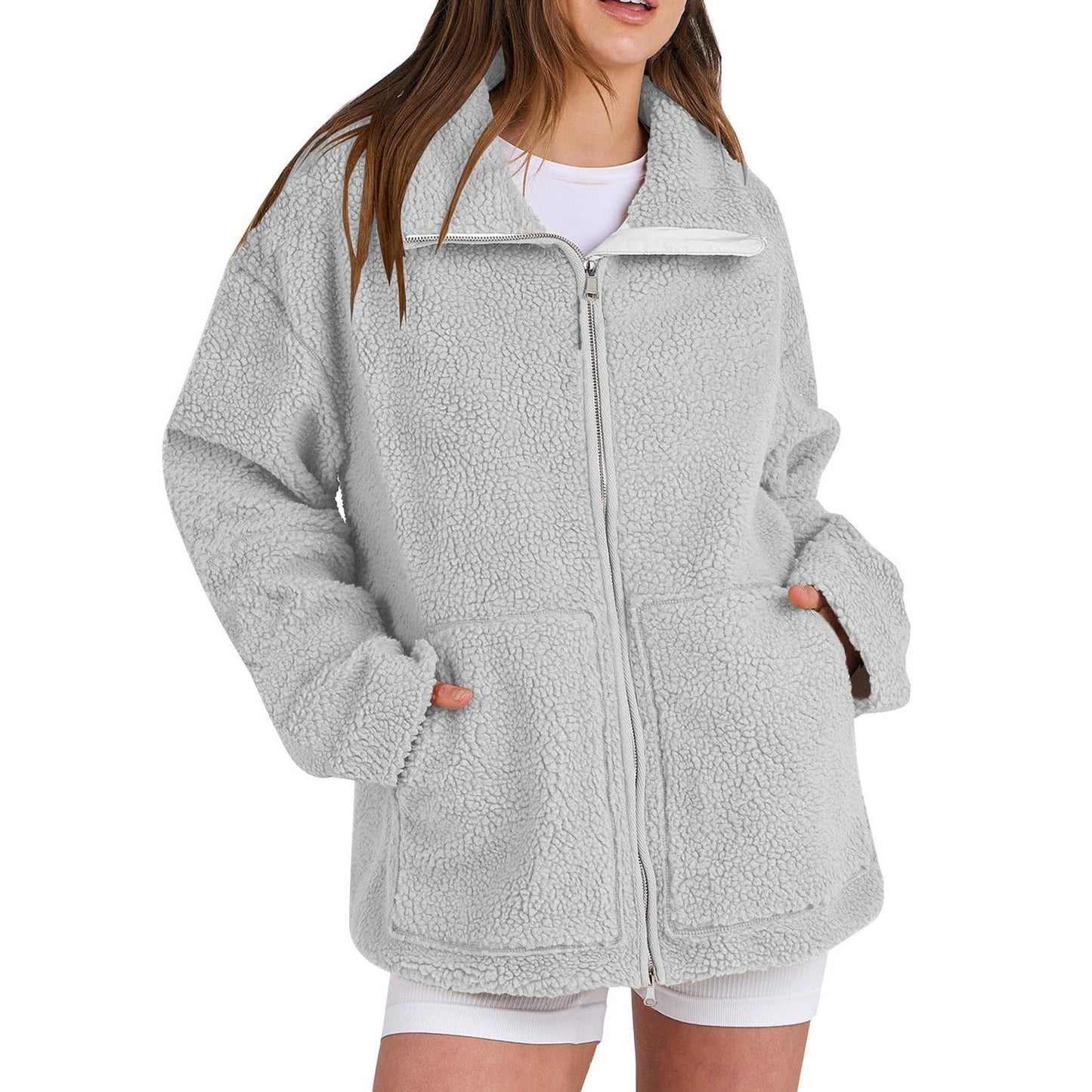 Valentina - Chaqueta de borreguito con cremallera y bolsillos mujer