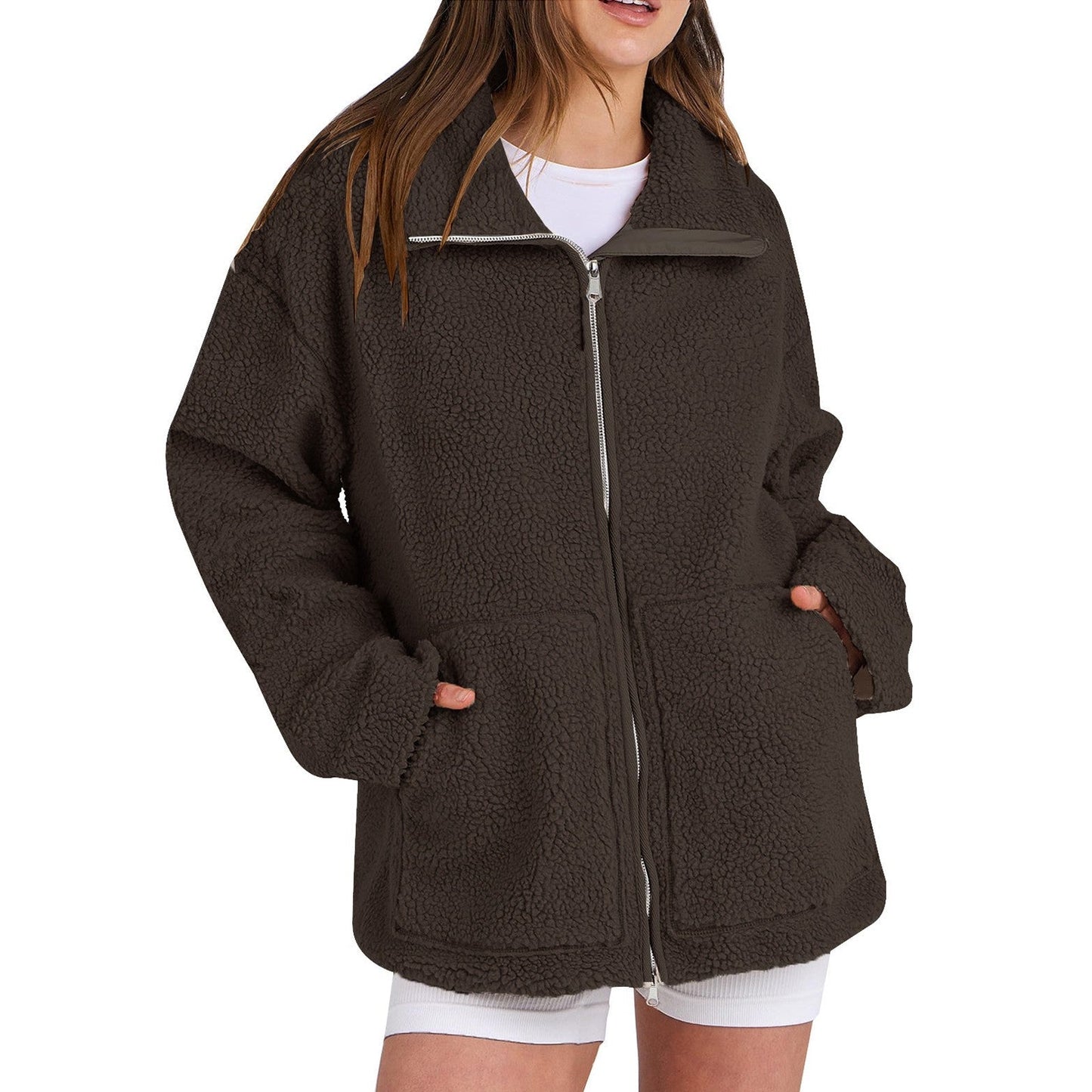 Valentina - Chaqueta de borreguito con cremallera y bolsillos mujer