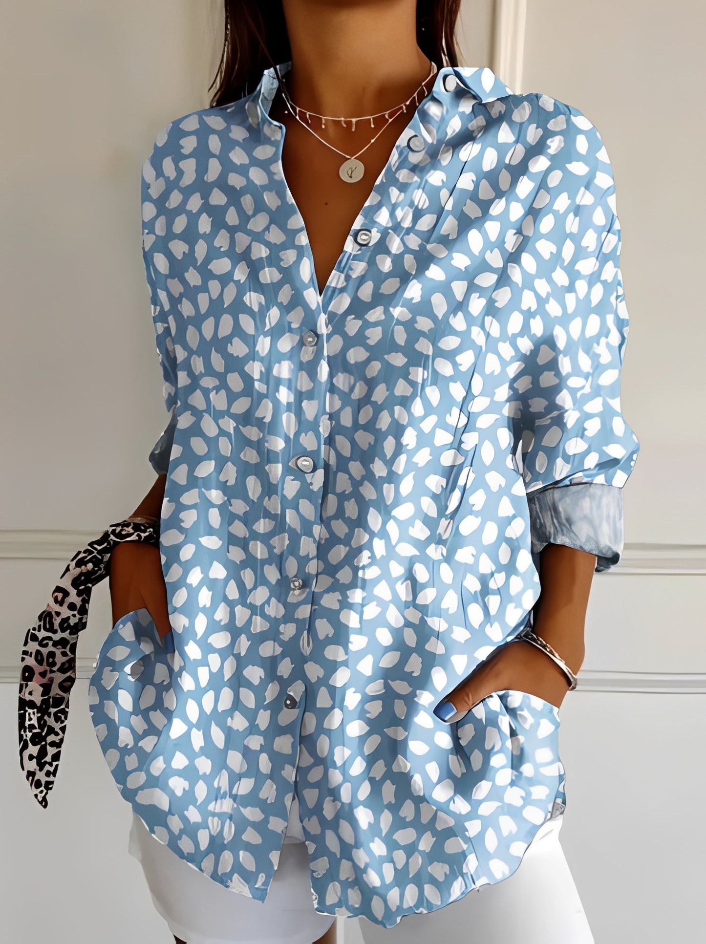 María – Blusa elegante de lino con estampado floral para mujer