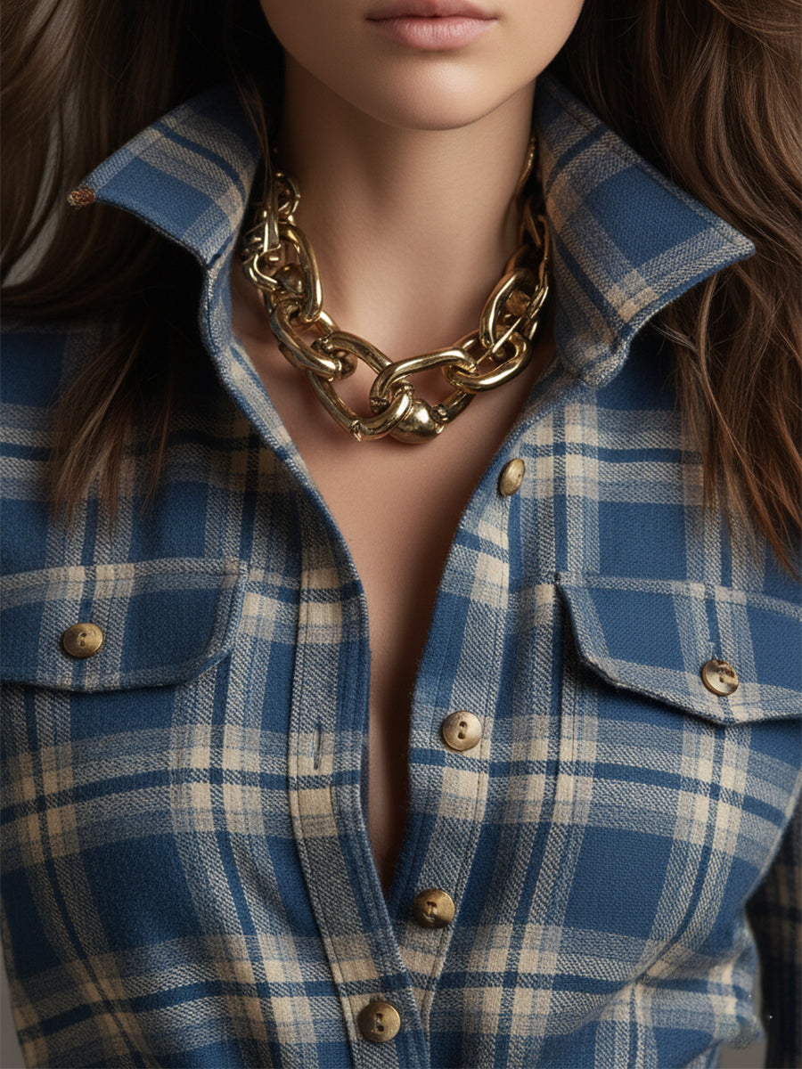 Helena – Vestido largo camisero con estampado de cuadros