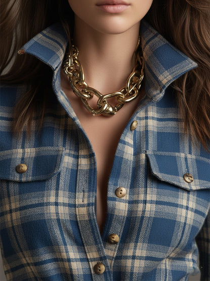 Helena – Vestido largo camisero con estampado de cuadros