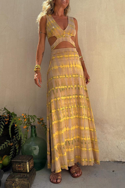 Chloe - Eleanor Tie-dye Vestido elástico con abertura y diseño recortado