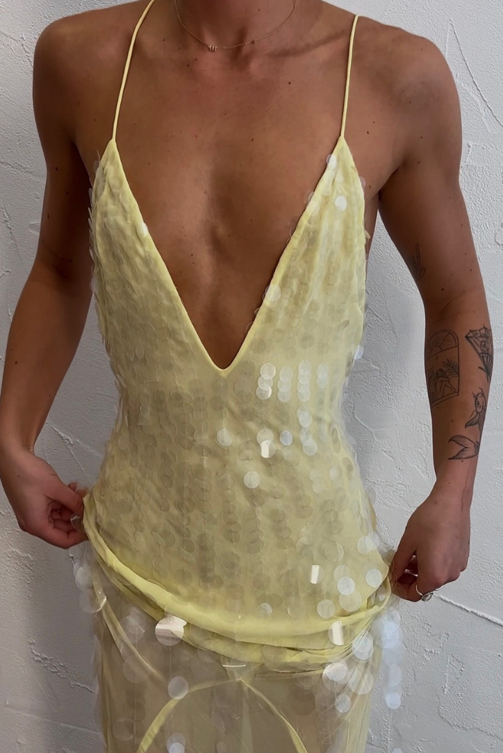 Camila - Vestido largo de lentejuelas con tirantes finos mujer