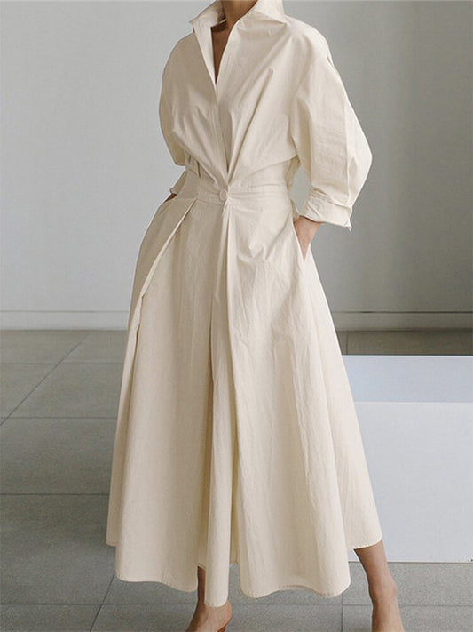 Marina - Vestido camisero blanco largo mujer