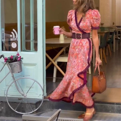 Violeta – Vestido cruzado midi con mangas abullonadas