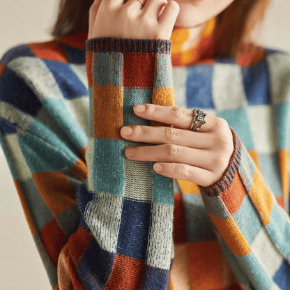 Camila - Suéter cashmere de cuadros cuello alto mujer